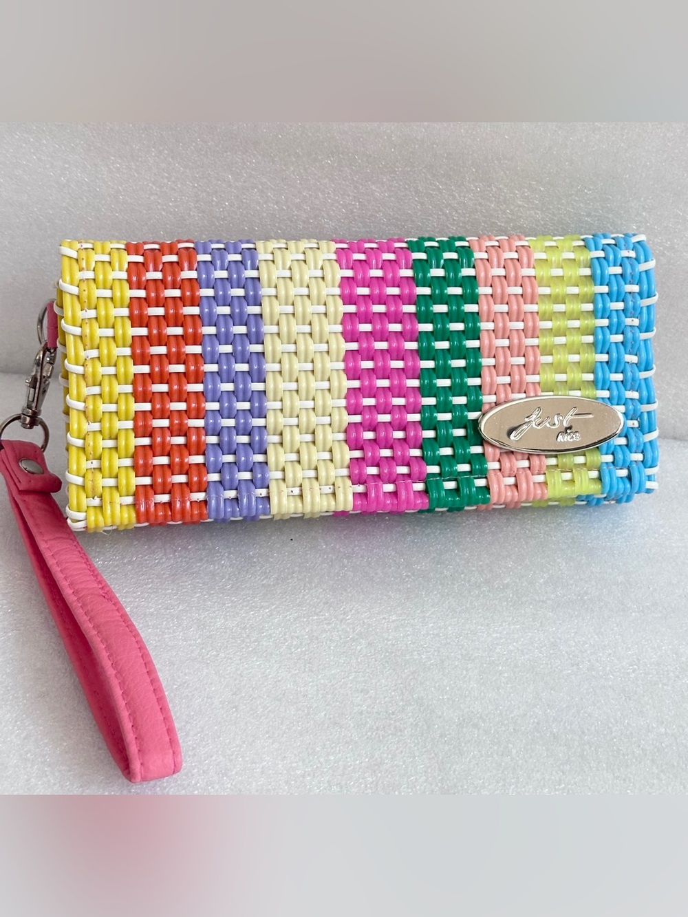 🔥3 FOR $25🔥 Colorful Woven Clutch Wallet - Pink Trim